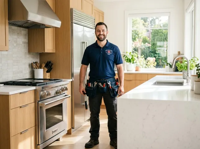 Appliance Repair Hero technician in a Baraga, MI kitchen after an appliance repair